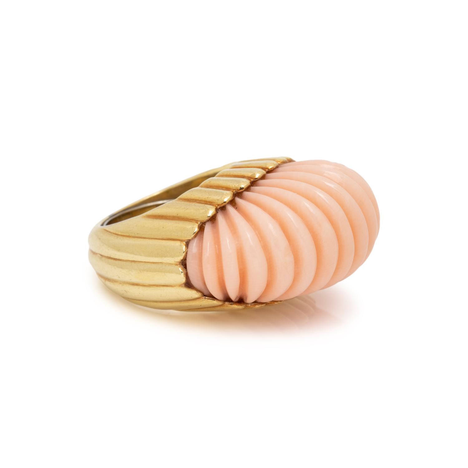 YELLOW GOLD AND ANGEL SKIN CORAL RING