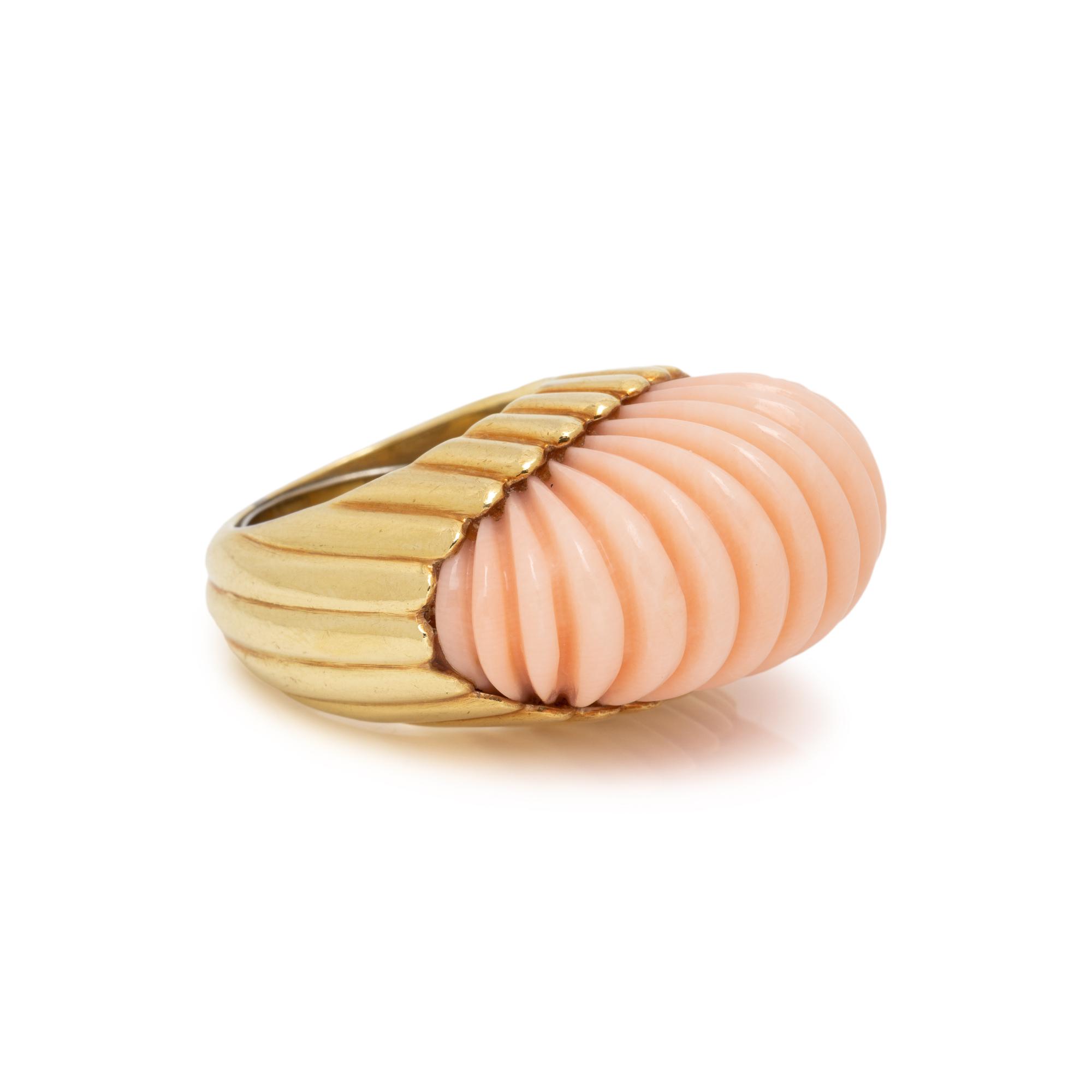 YELLOW GOLD AND ANGEL SKIN CORAL RING