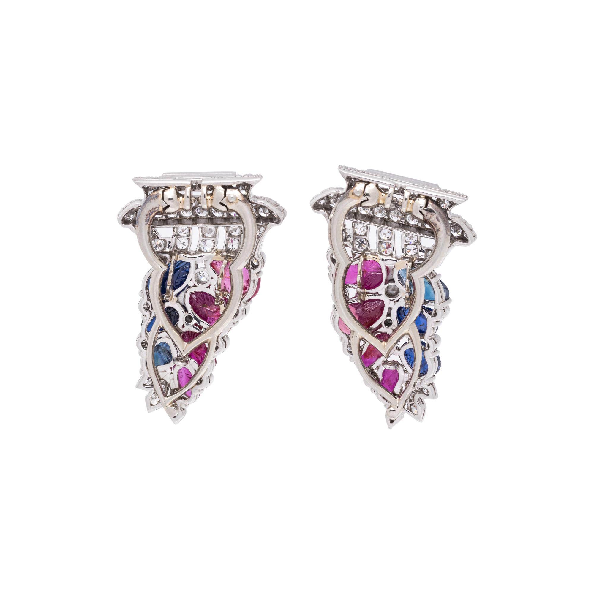 OSCAR HEYMAN, ART DECO, DIAMOND AND GEMSTONE DRESS CLIPS