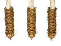 Four Italian Painted and Parcel Gilt Curtain Rods with Brass Cap Ends