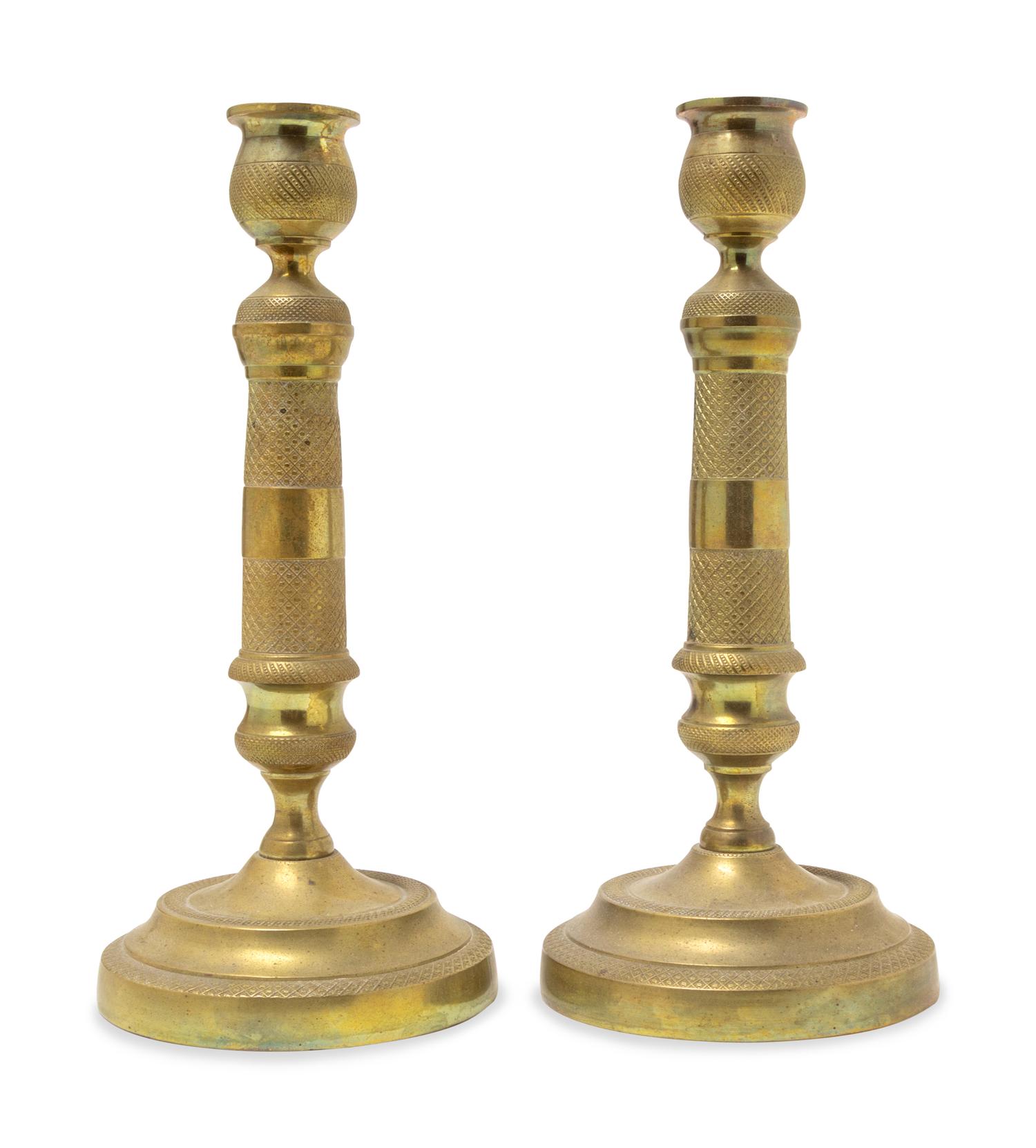 A Pair of Neoclassical Style Brass Candlesticks