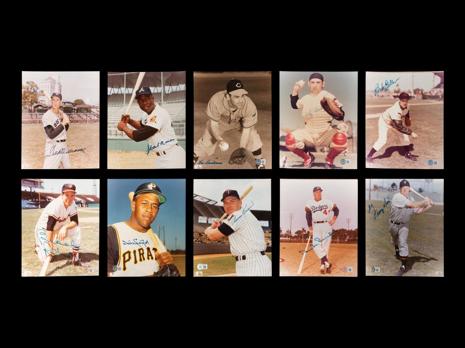 A Group of 10 Hall of Fame Signed Autograph Photos Including Hank Aaron and Ted Williams (Beckett Authentication Services BAS Certified)