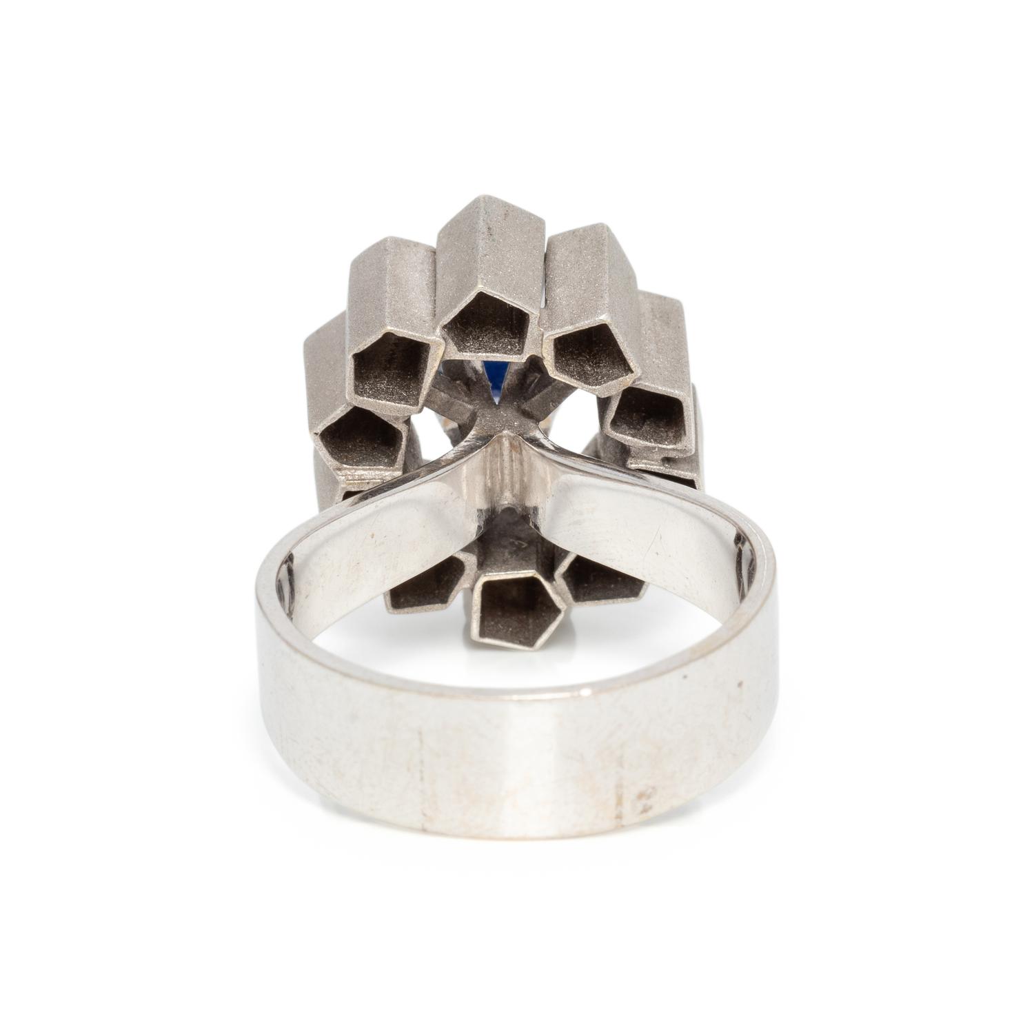 SYNTHETIC SAPPHIRE AND DIAMOND RING