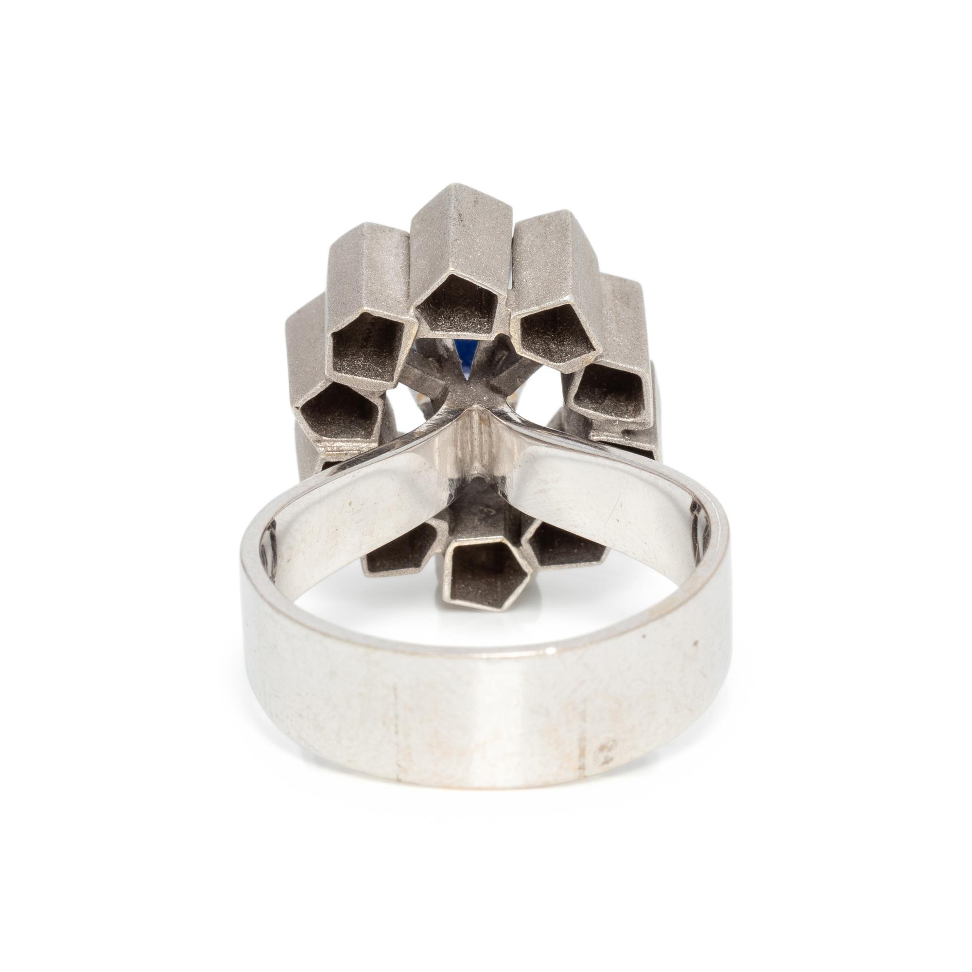SYNTHETIC SAPPHIRE AND DIAMOND RING