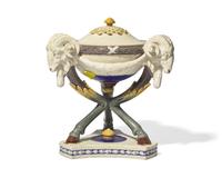 A Wedgwood Majolica Tripod Censer and Pierced Cover