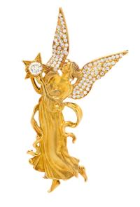 An 18 Karat Yellow Gold and Diamond Angel Motif Pendant/Brooch, 16.90 dwts.