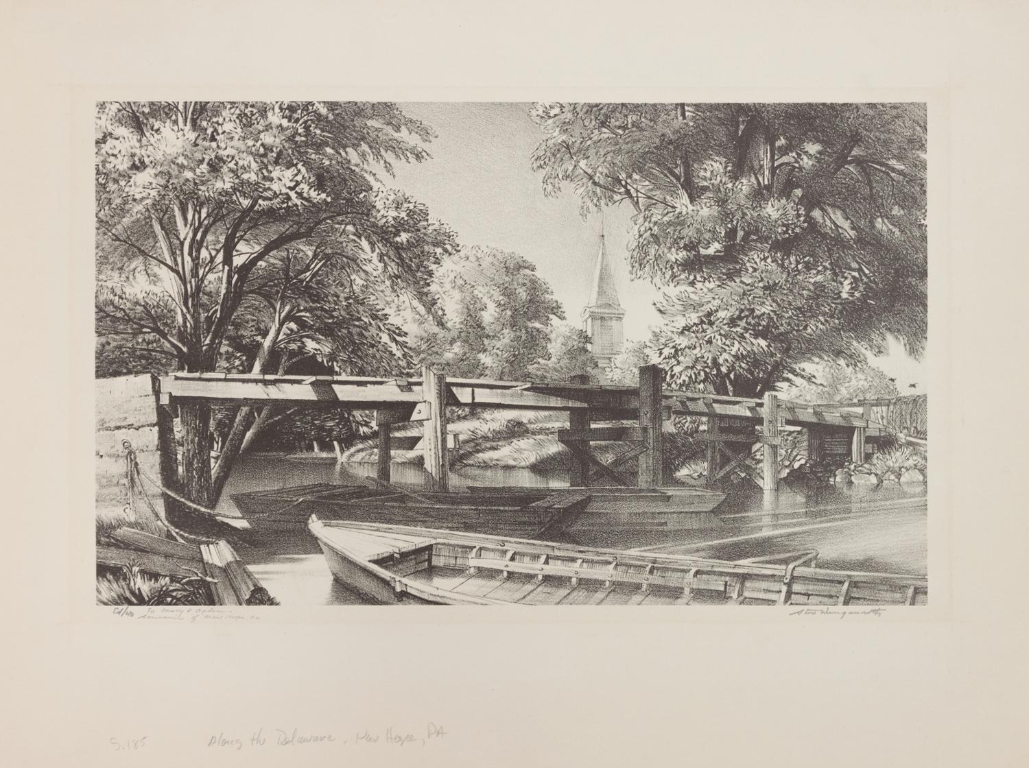 A group of four prints ( Along the Delaware, New Hope, Pennsylvania, 1949; Cat Boat, Ogunquit, Maine , 1951; Demonstration print printed at Albright Gallery, Buffalo NY, (Rockport Massachussetts), 1939; Title not known)
