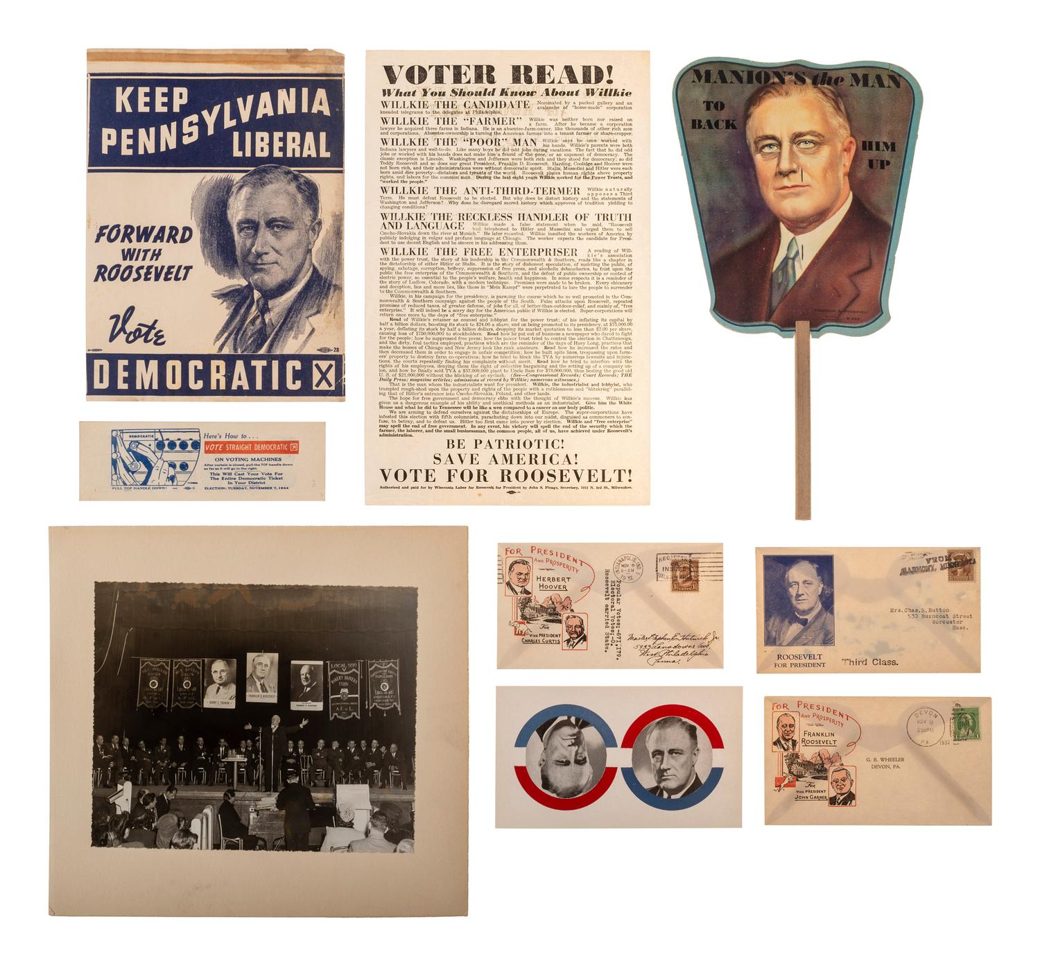 [ROOSEVELT, Franklin Delano (1882-1945). A large group of broadsides, pamphlets, tickets, and other campaign ephemera.
