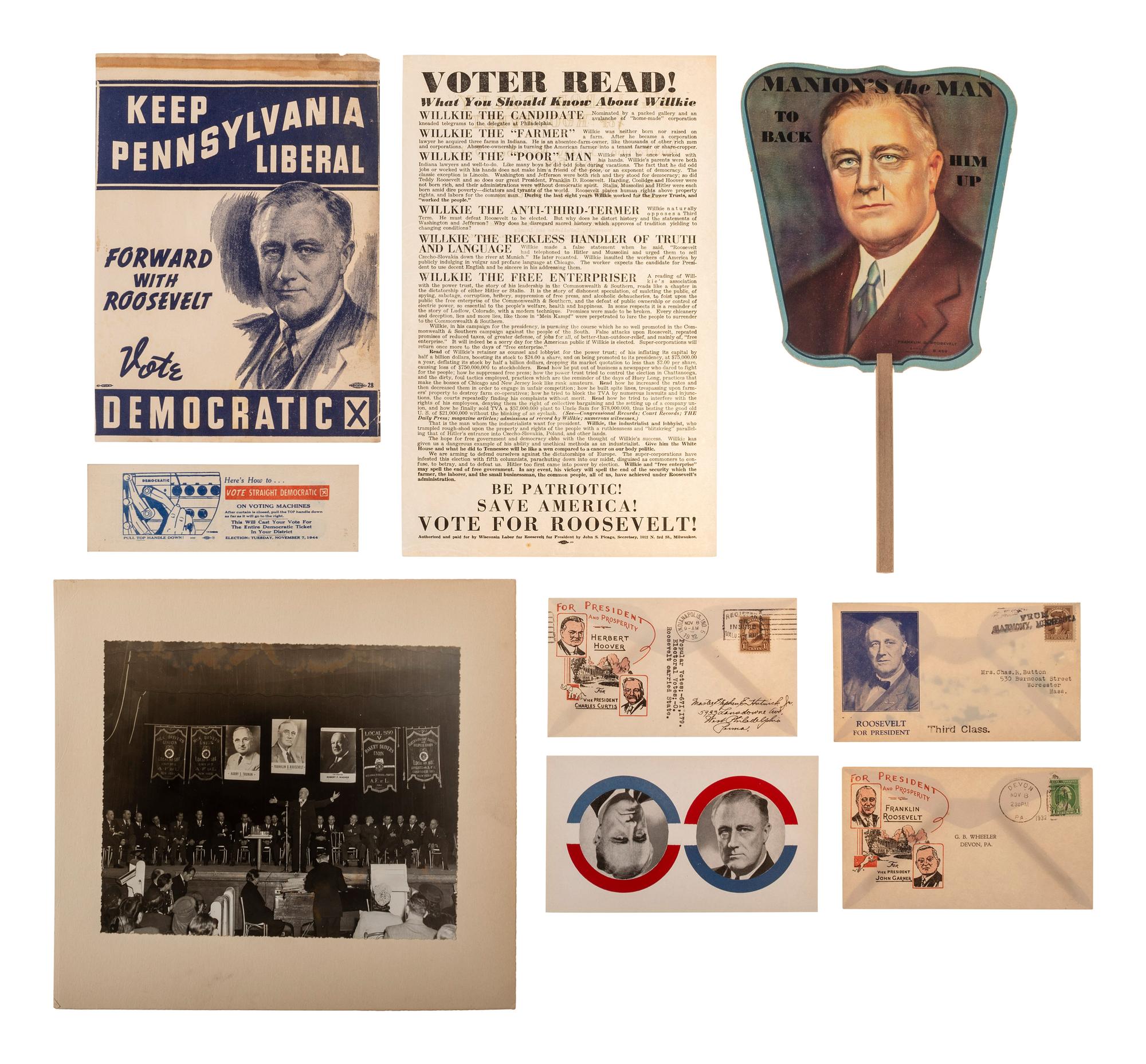[ROOSEVELT, Franklin Delano (1882-1945). A large group of broadsides, pamphlets, tickets, and other campaign ephemera.