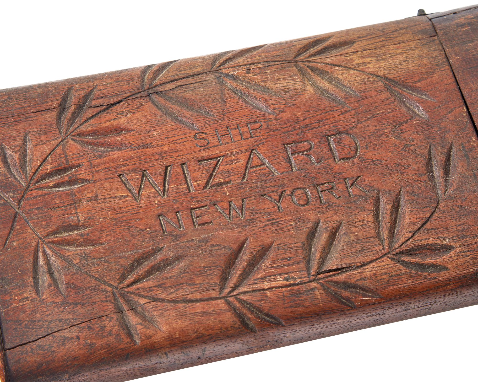 A China Trade Carved Teak Chart or Agent Box For The Ship Wizard Of New York