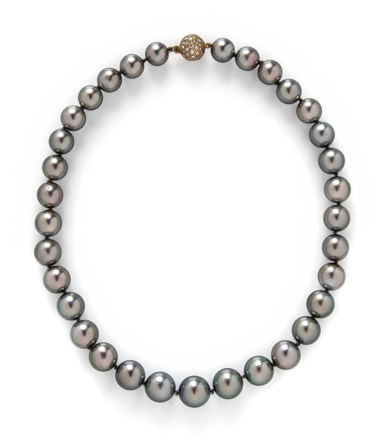 GRAY CULTURED PEARL AND DIAMOND NECKLACE
