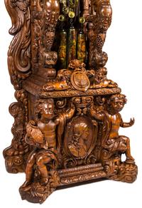 A Monumental English Carved Oak Tall Case Clock, LAST QUARTER 19TH CENTURY, Height 130 1/2 x width 48 x depth 33 inches. — LAST QUARTER 19TH CENTURY,