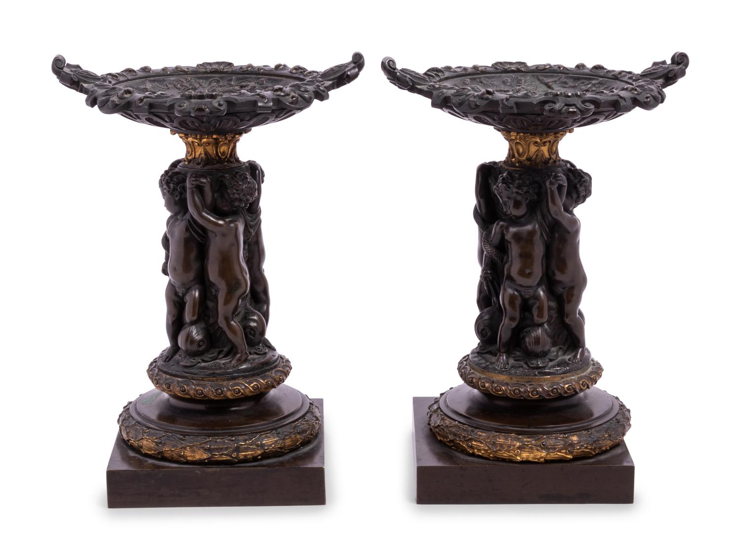 A Pair of French Bronze Figural Tazze