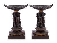A Pair of French Bronze Figural Tazze
