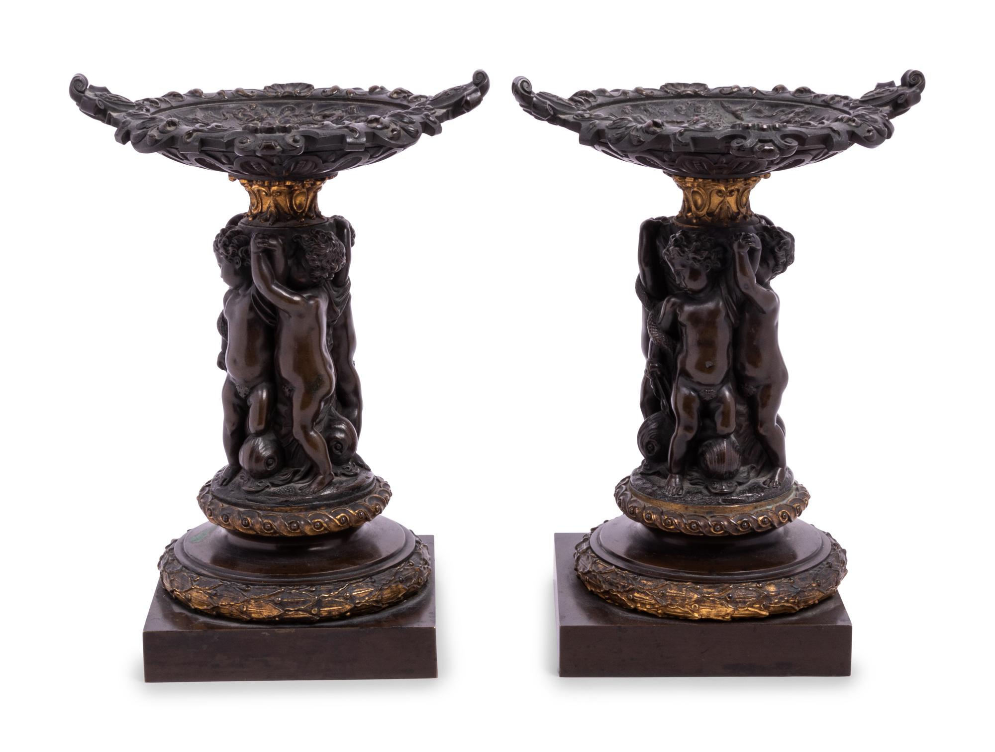 A Pair of French Bronze Figural Tazze