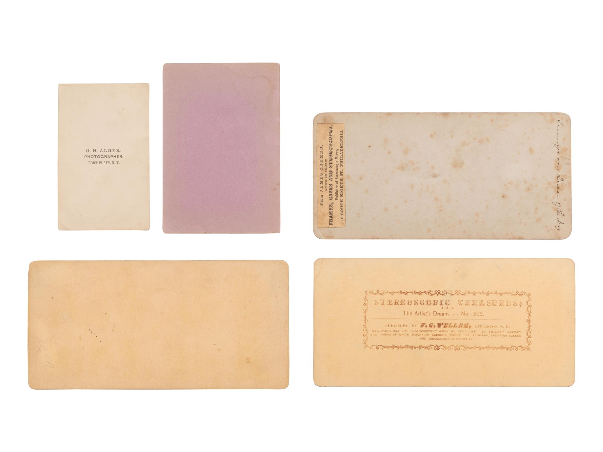 [EARLY PHOTOGRAPHY]. A group of "spirit" CDVs and stereoviews, depicting "ghostly" apparitions.