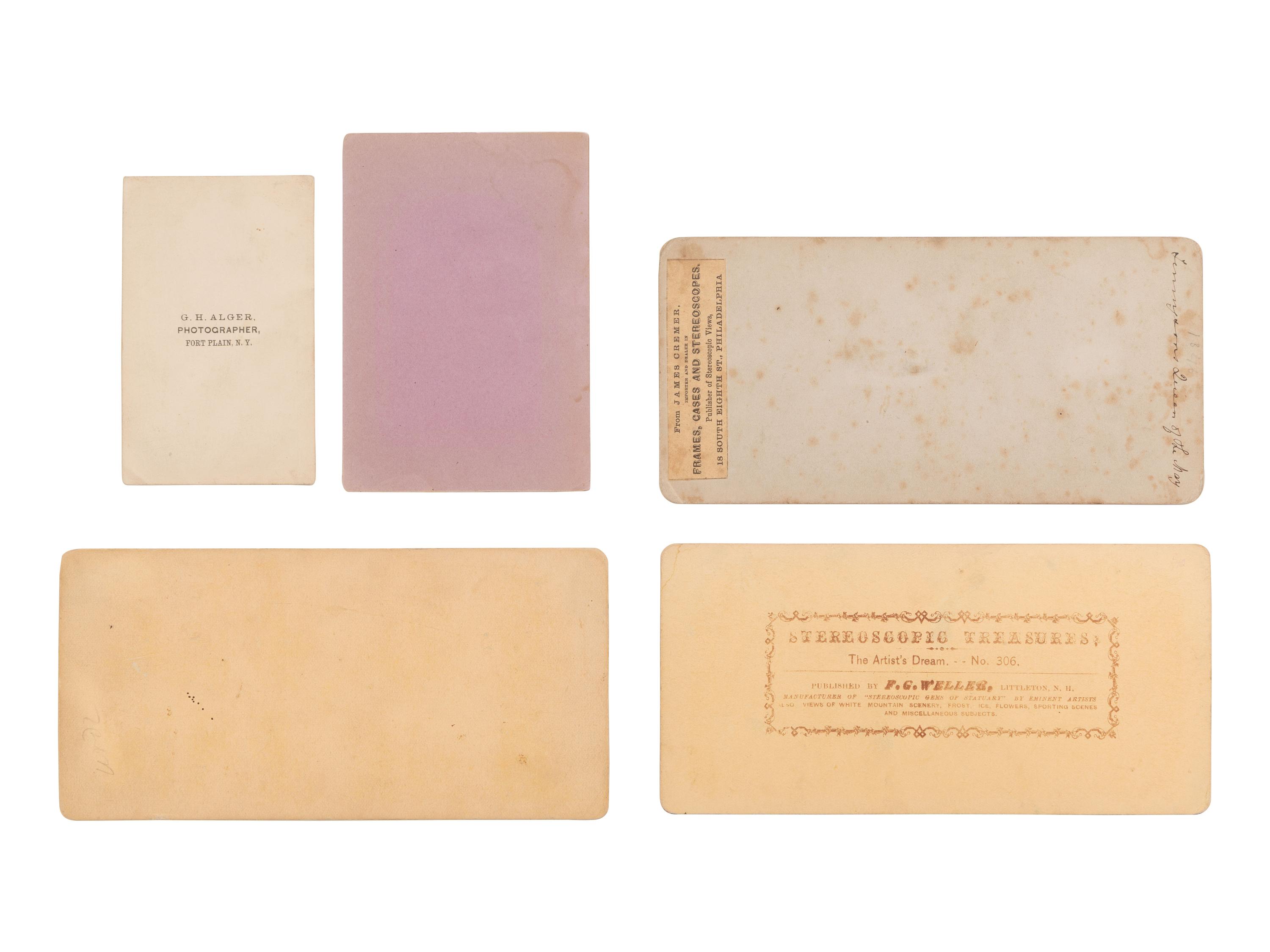 [EARLY PHOTOGRAPHY]. A group of "spirit" CDVs and stereoviews, depicting "ghostly" apparitions.