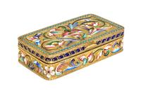 A Russian Enameled Gilt-Silver Box, Moscow 1908-1926, of rectangular form with floral decoration.