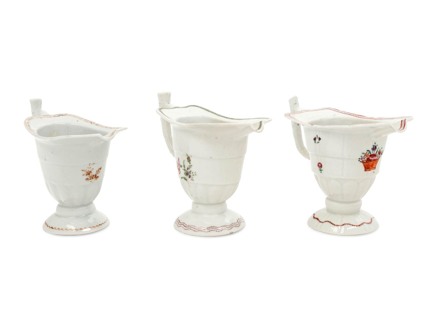 Three Chinese Export Porcelain Helmet-Form Saucer Boats