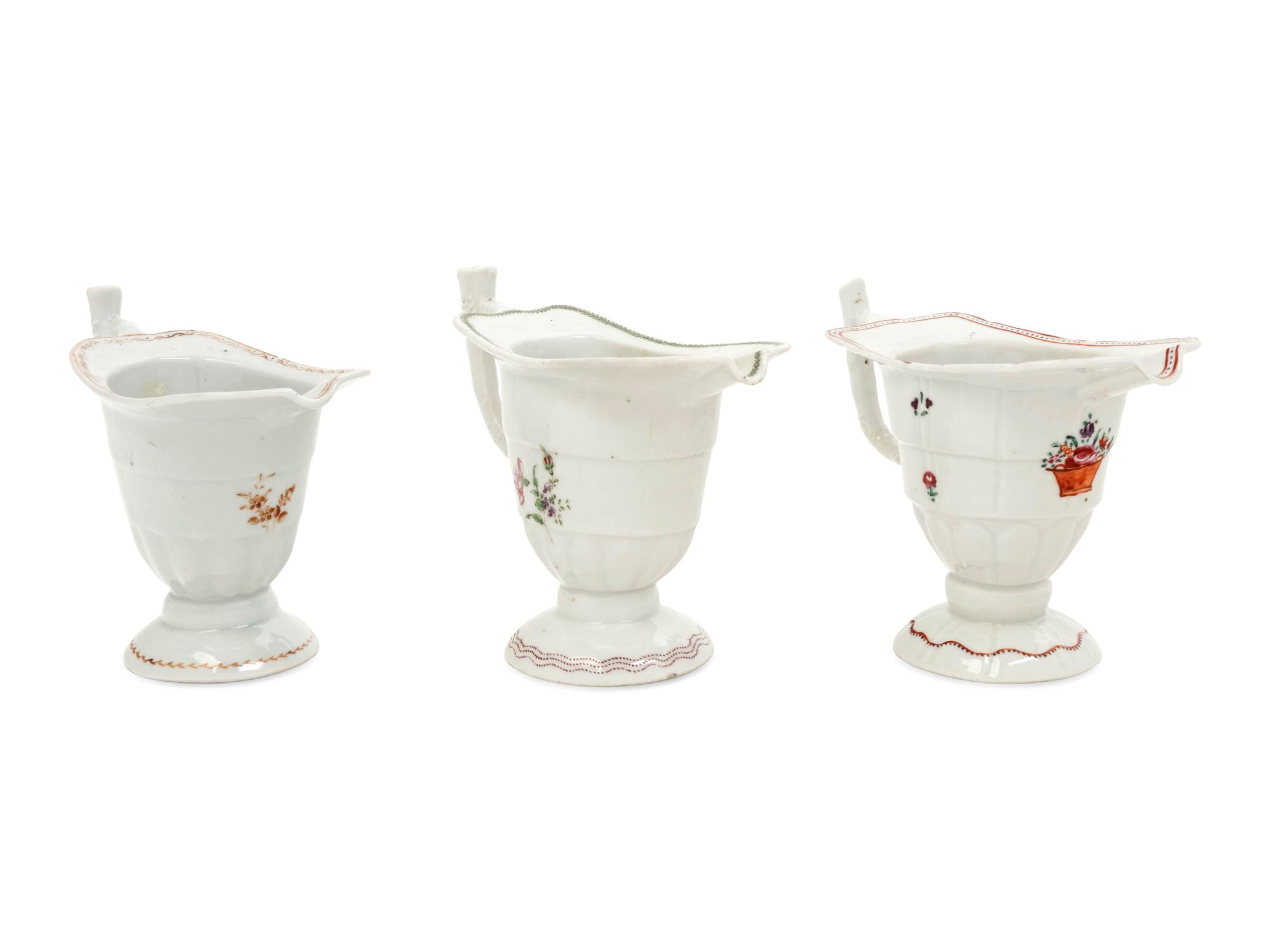 Three Chinese Export Porcelain Helmet-Form Saucer Boats