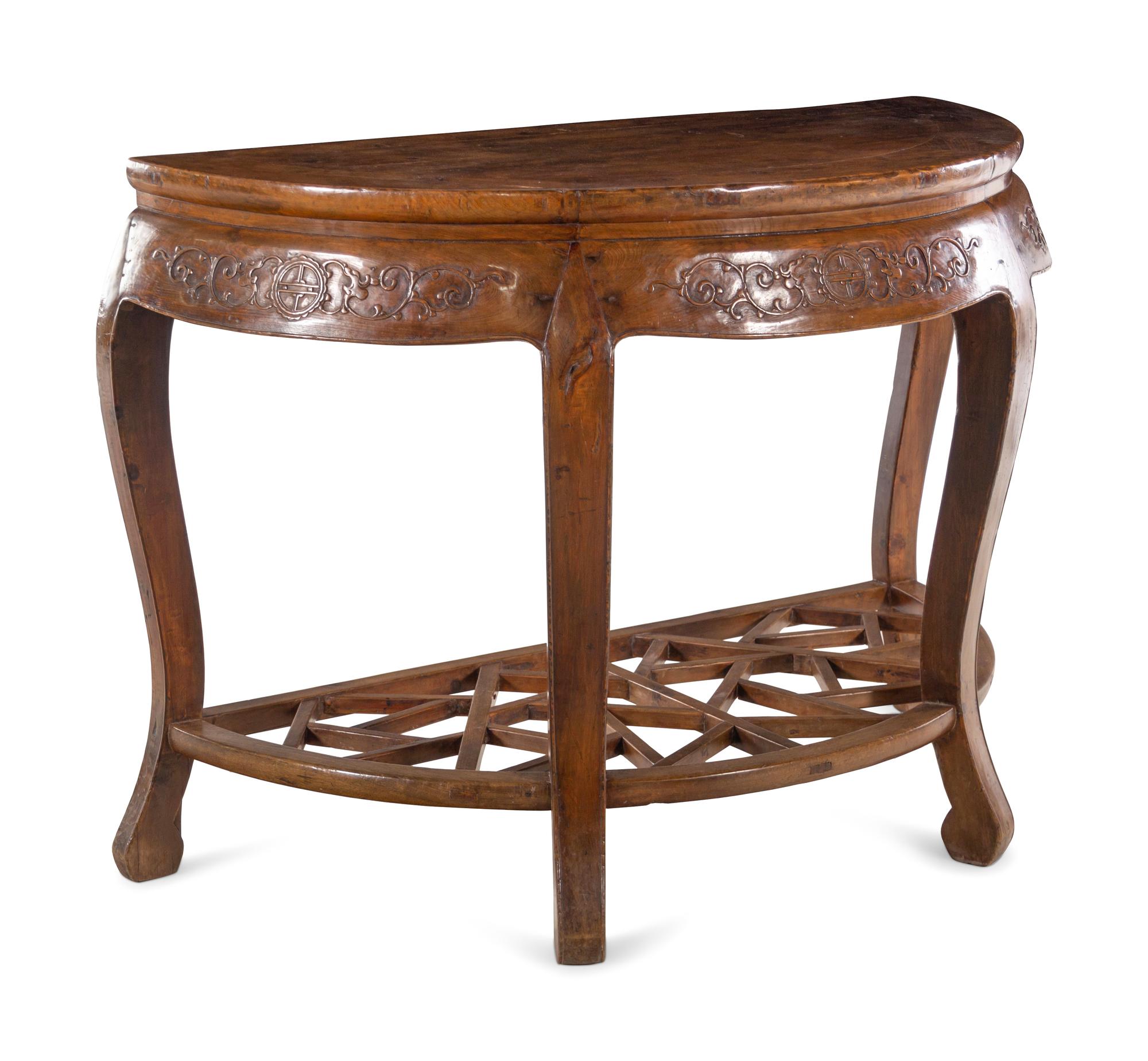 A Chinese Softwood Demi-Lune Table