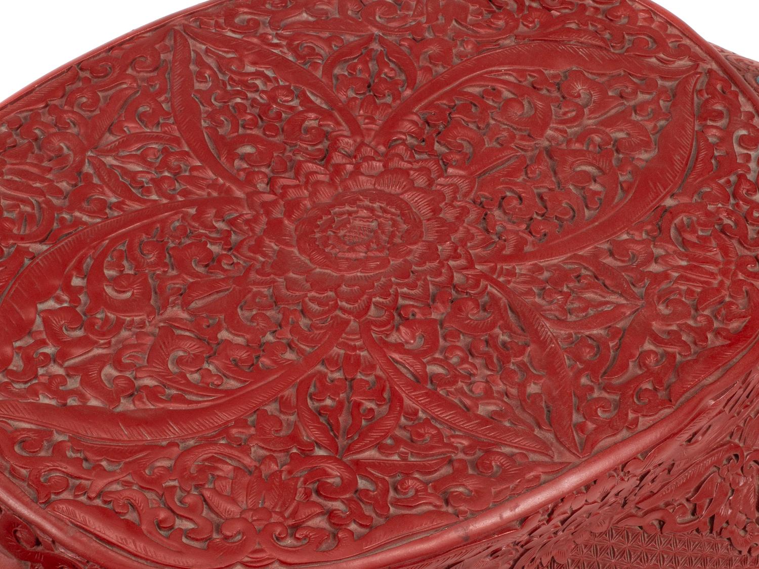 A Pair of Chinese Carved Red Lacquer and Turquoise Cabochon Elephant-Form Stools