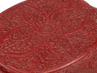 A Pair of Chinese Carved Red Lacquer and Turquoise Cabochon Elephant-Form Stools