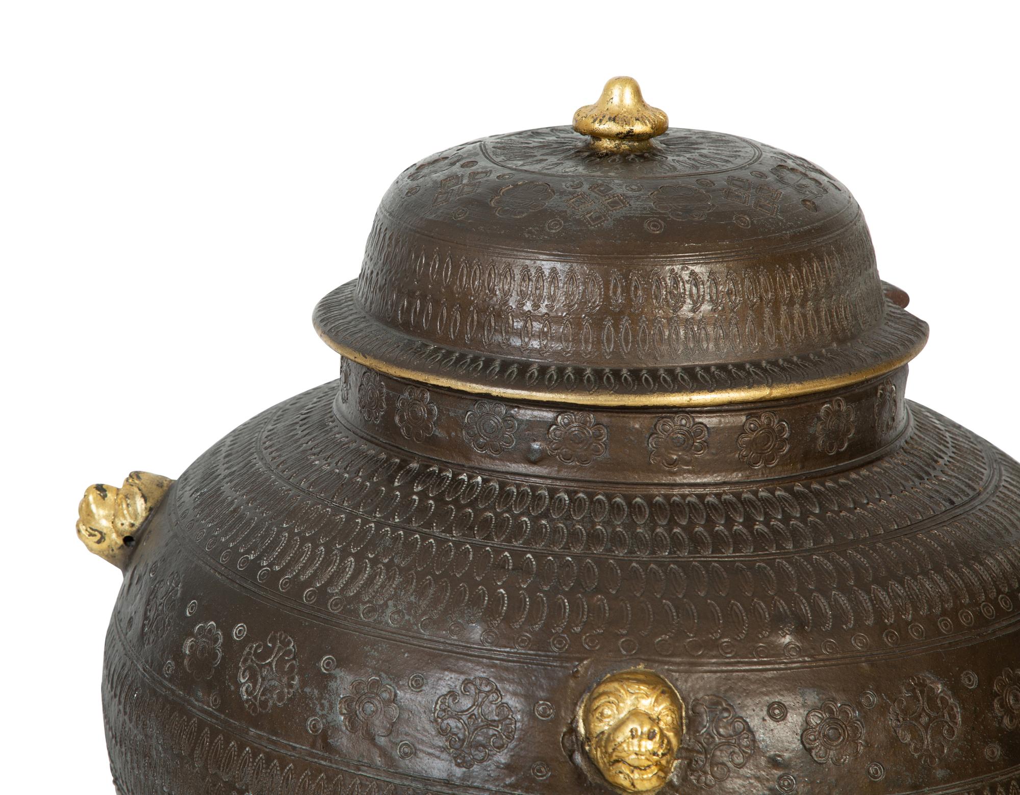 An Asian Brown Glazed Covered Jar with Gilt Accents — 20TH CENTURY