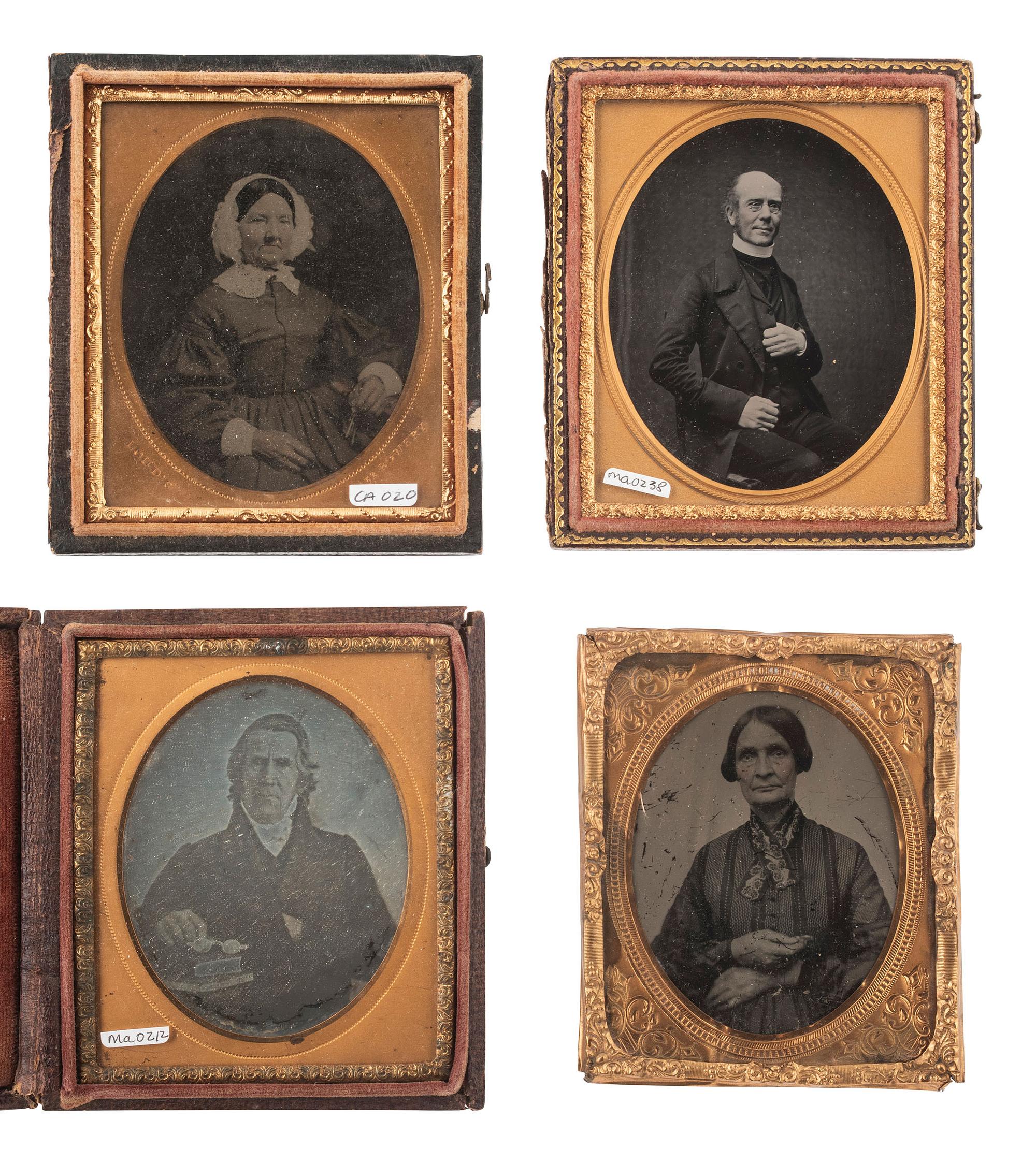 [EARLY PHOTOGRAPHY]. 4 sixth plate images of subjects holding or wearing glasses incl. clergyman.