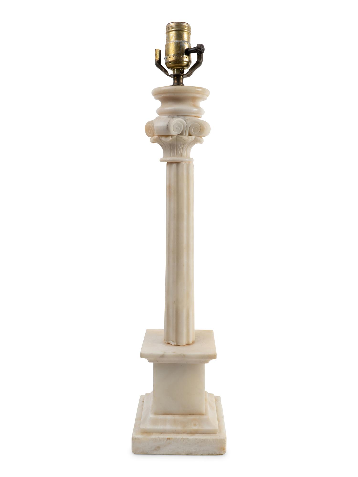 A Columnar Style Alabaster Table Lamp — 20TH CENTURY