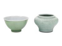 Two Chinese Celadon Glazed Porcelain Vessels