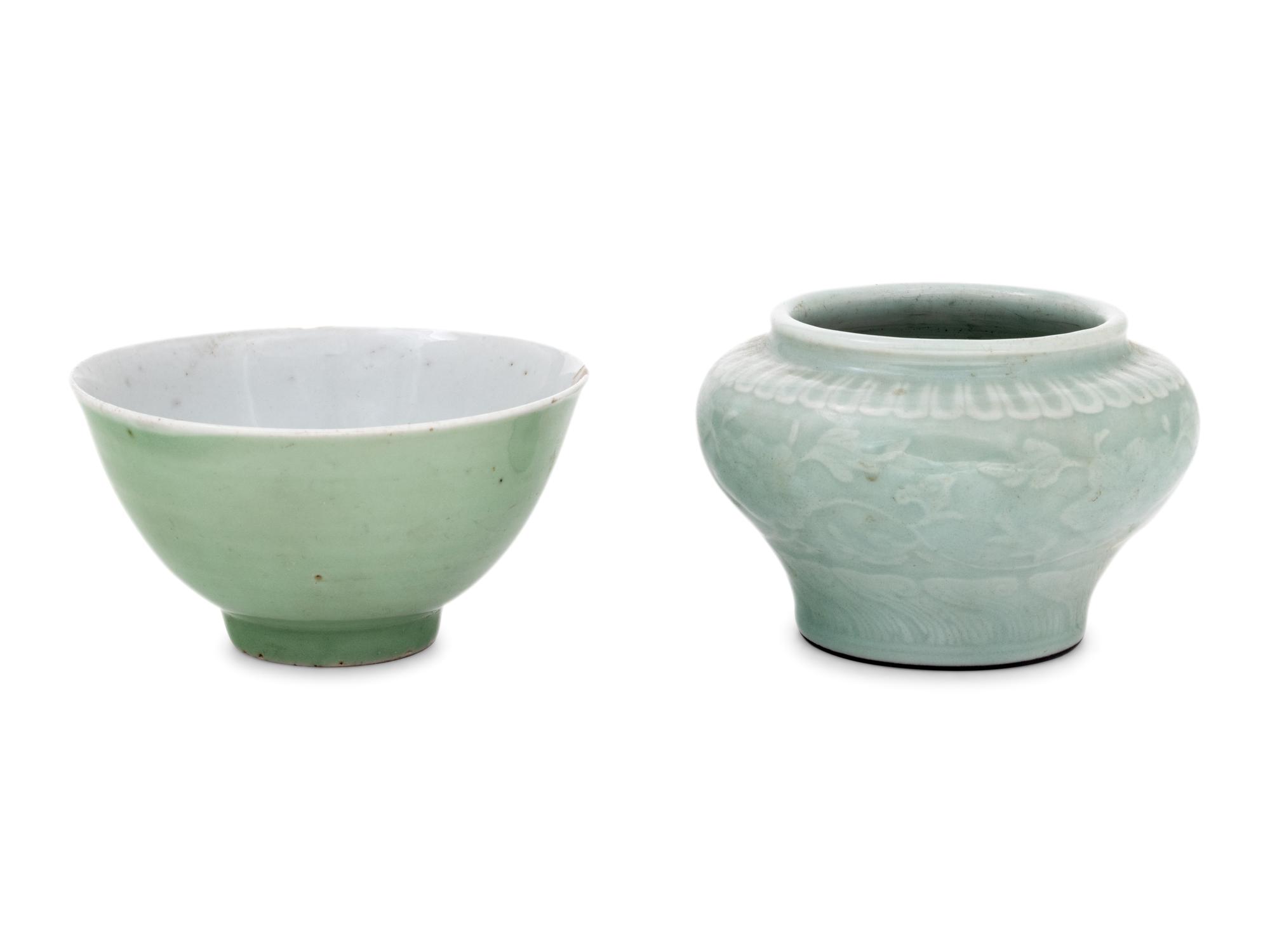 Two Chinese Celadon Glazed Porcelain Vessels