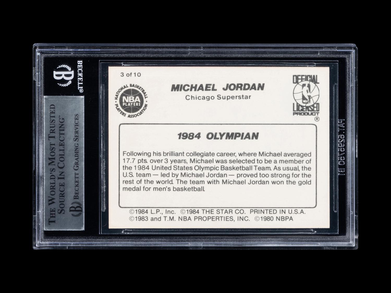 A 1986 Star Michael Jordan Set Break Basketball Card No. 3 1984 Olympian (BGS 8.5 NM-MT+, 9.5 Subgrade)