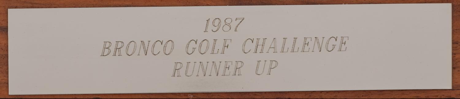 A 1987 Bronco Golf Challenge Runner Up Trophy Awarded To Mike Ditka Formerly Displayed at Mike Ditka's Restaurant
