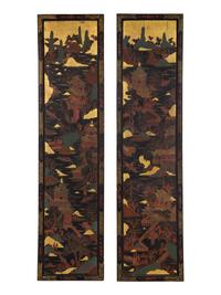 A Pair of Chinese Polychrome-Decorated Lacquered Wall Panels
