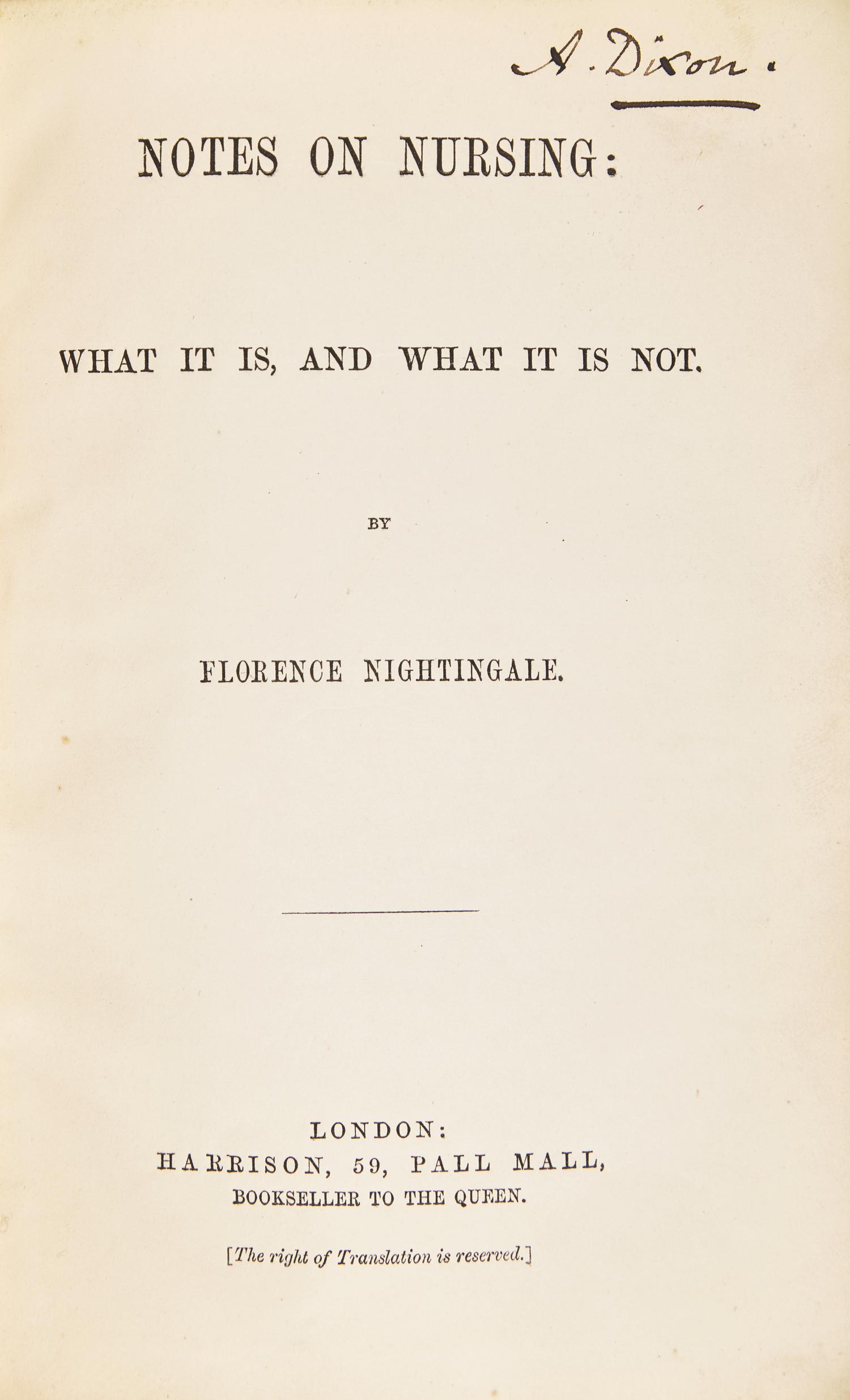 [Science, Medicine & Mathematics] Nightingale, Florence. Notes on Nursing: What It Is, And What It Is Not