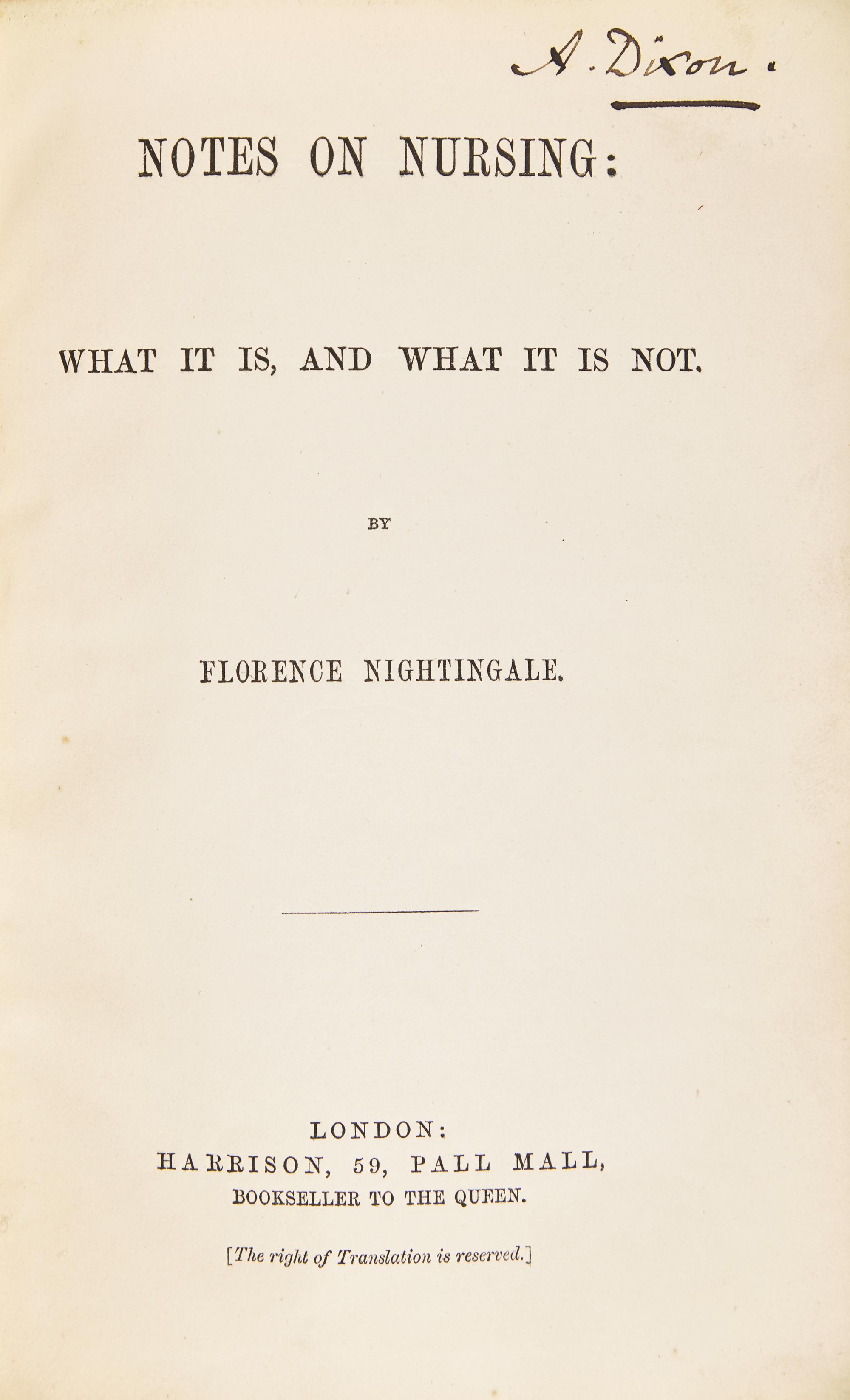 [Science, Medicine & Mathematics] Nightingale, Florence. Notes on Nursing: What It Is, And What It Is Not