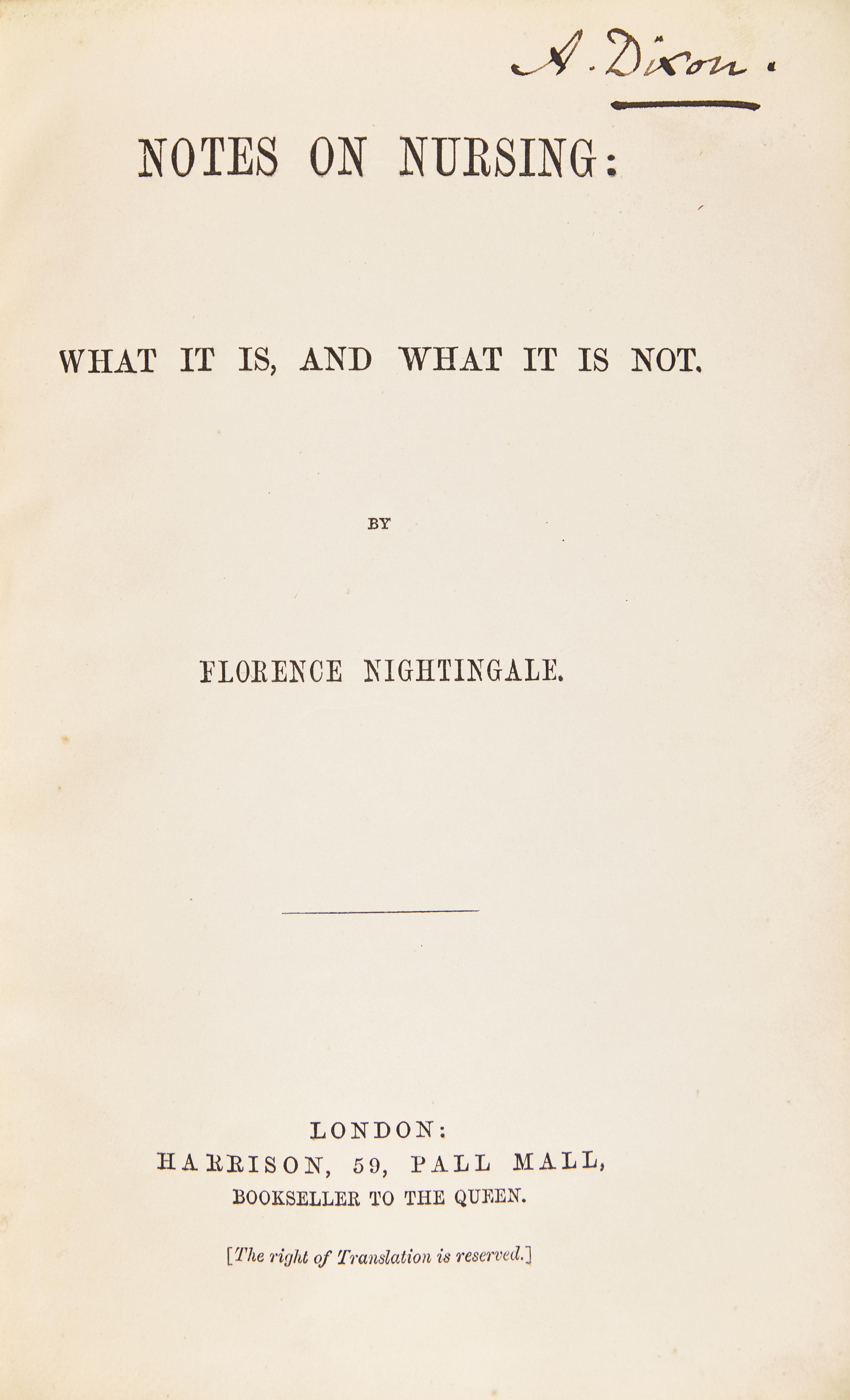 [Science, Medicine & Mathematics] Nightingale, Florence. Notes on Nursing: What It Is, And What It Is Not
