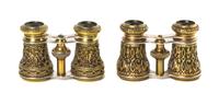 Two Pairs of Continental Opera Glasses, Width of first 4 1/8 inches.