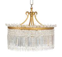 A Scandinavian Style Gilt Bronze and Cut Glass Oval Chandelier — 20th Century