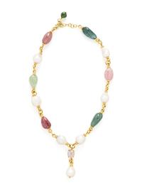 MAZ, YELLOW GOLD, CULTURED BAROQUE PEARL AND MULTIGEM NECKLACE