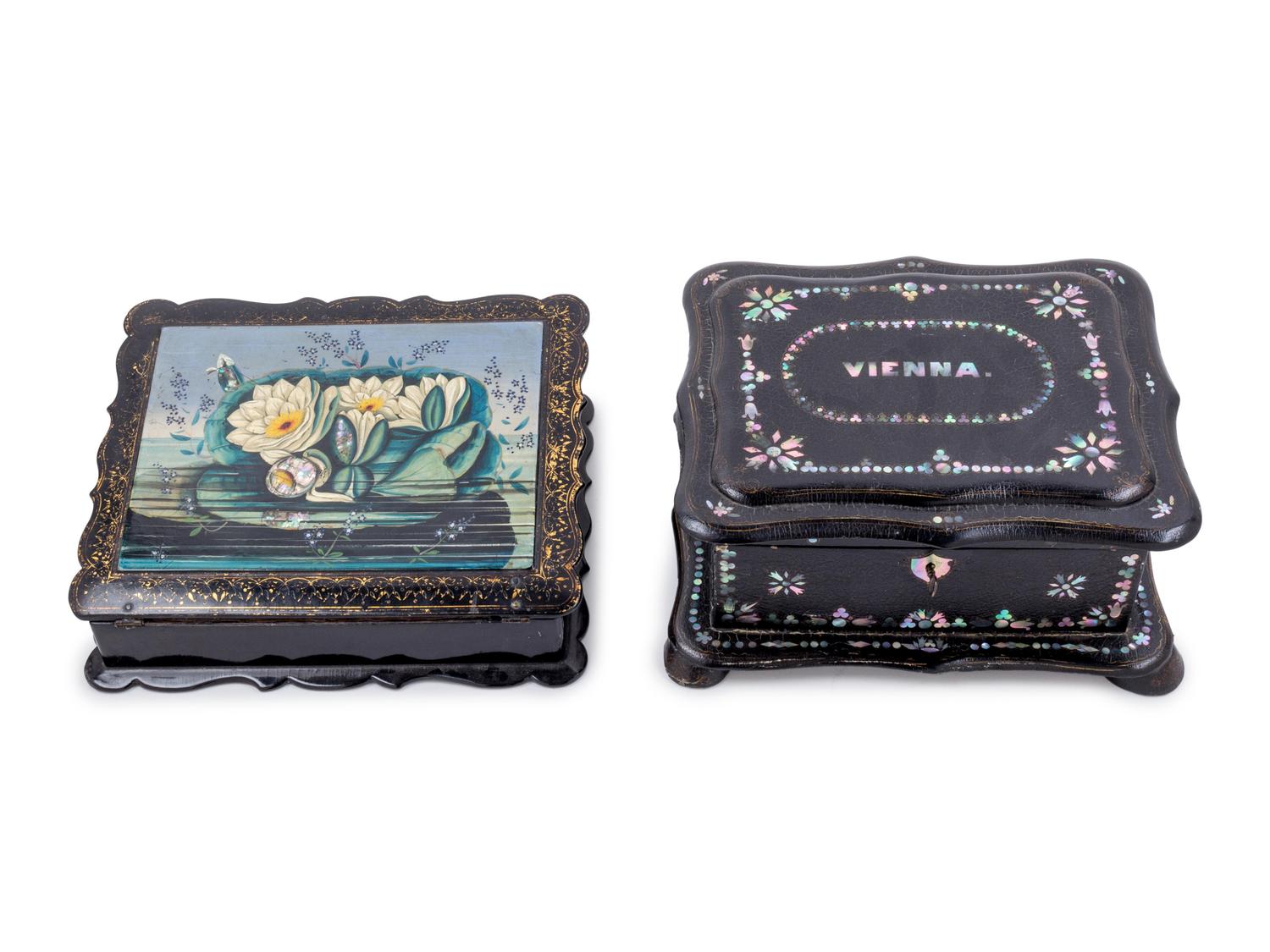 Two Black Lacquered and Mother-of-Pearl Inlaid Boxes