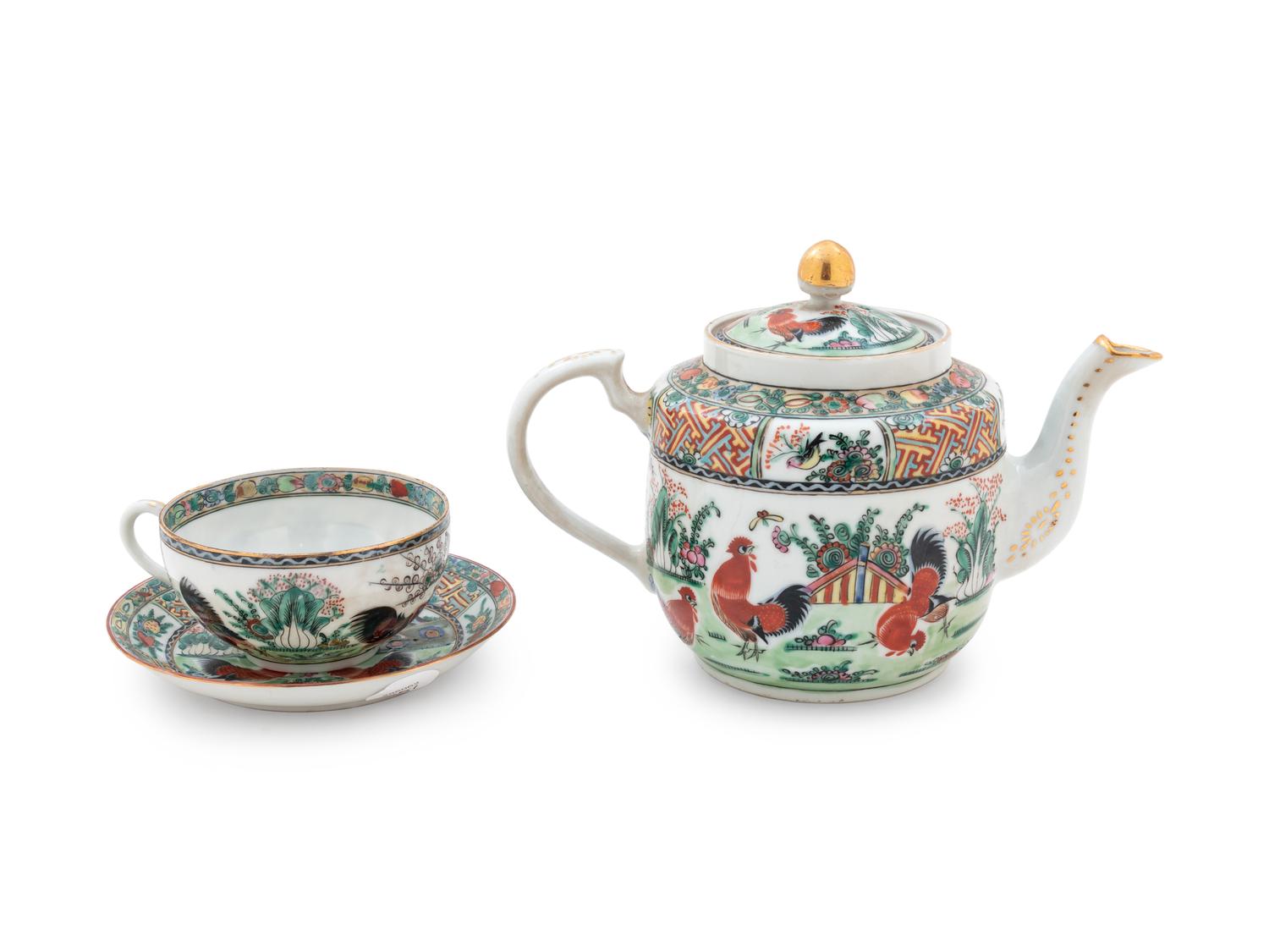A Partial Set of Chinese Export Famille Rose Porcelain 'Rooster' Dinner Service