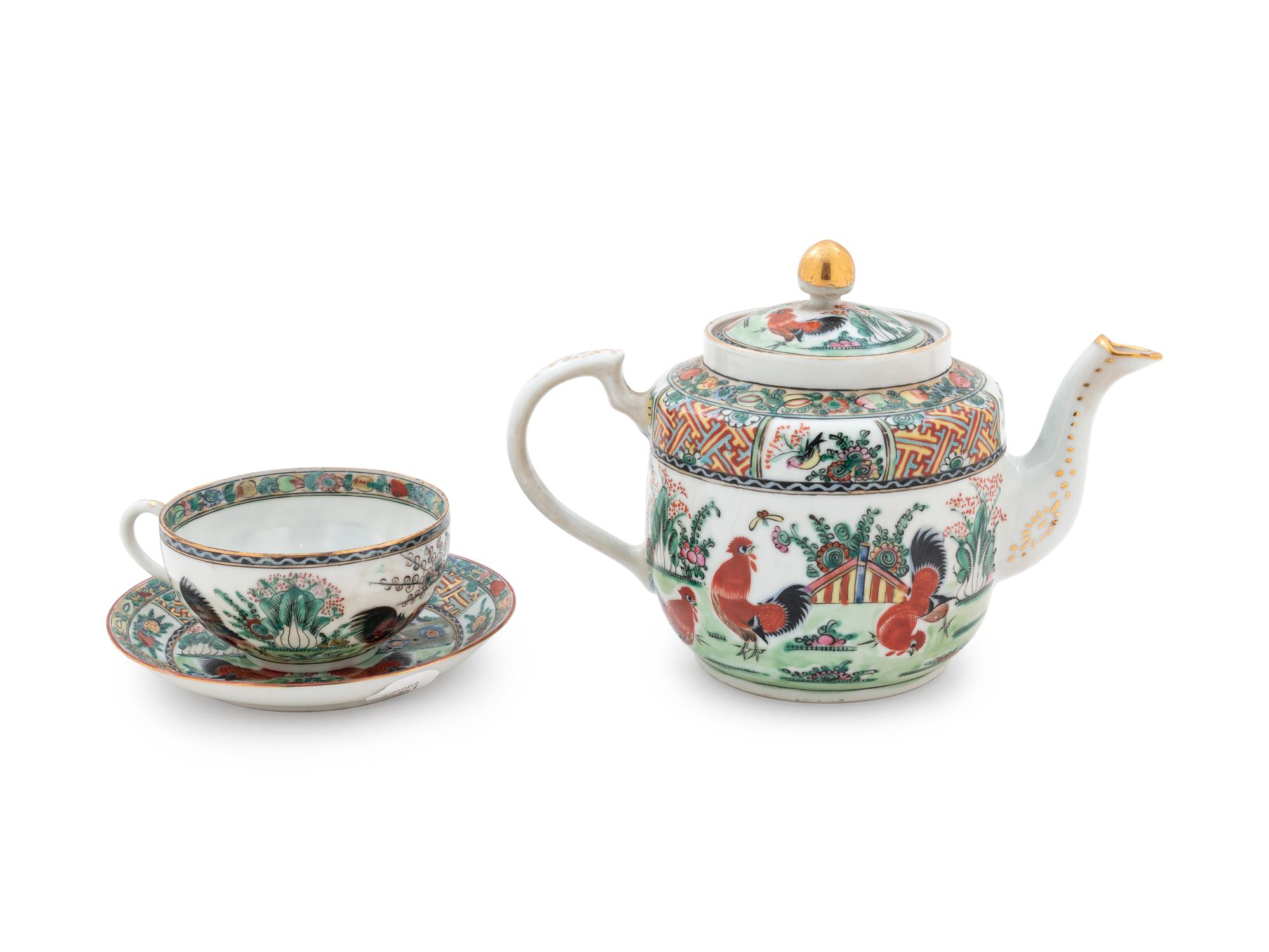 A Partial Set of Chinese Export Famille Rose Porcelain 'Rooster' Dinner Service