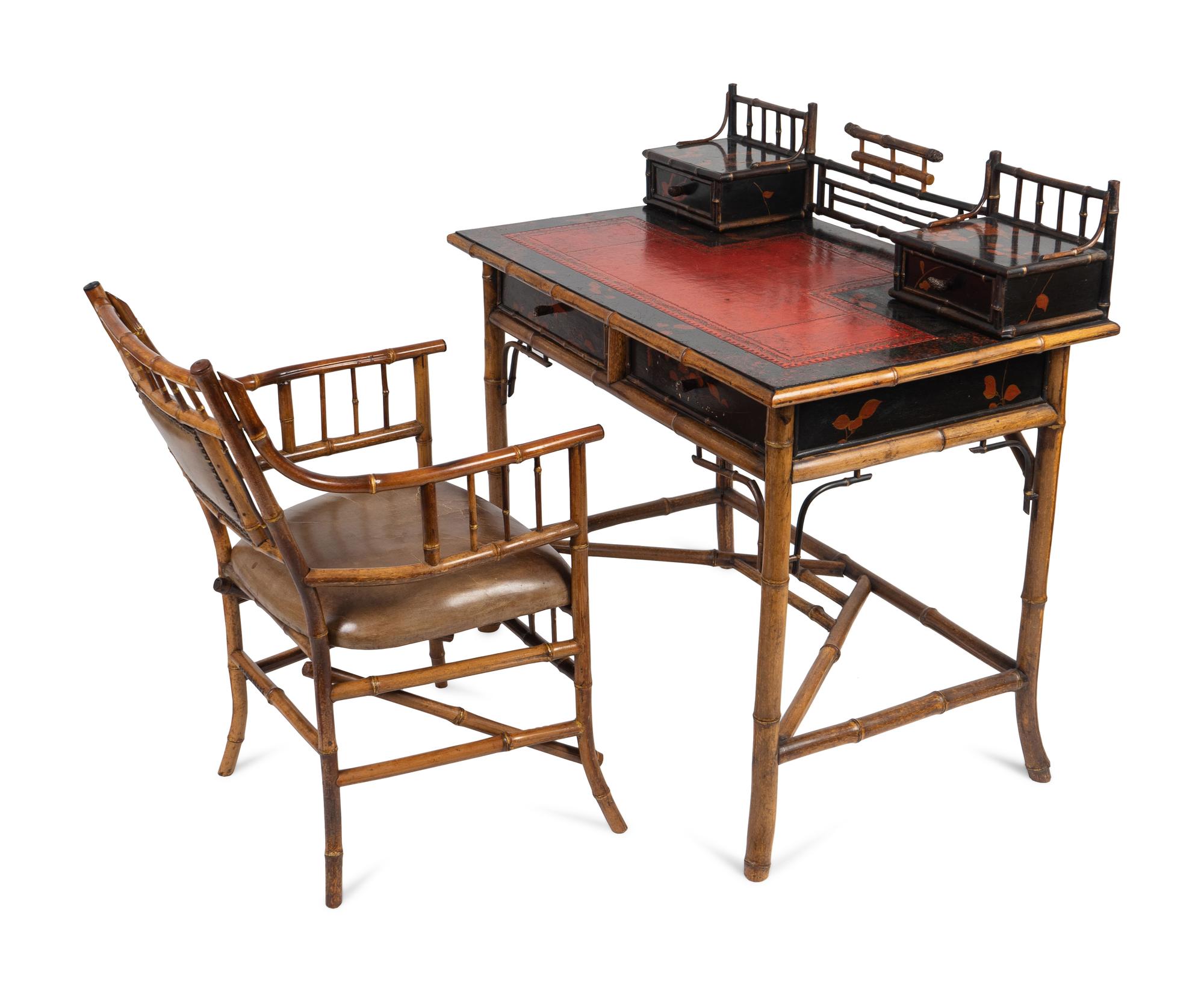 A Victorian Aesthetic Bamboo Desk and Chair — EARLY 20TH CENTURY