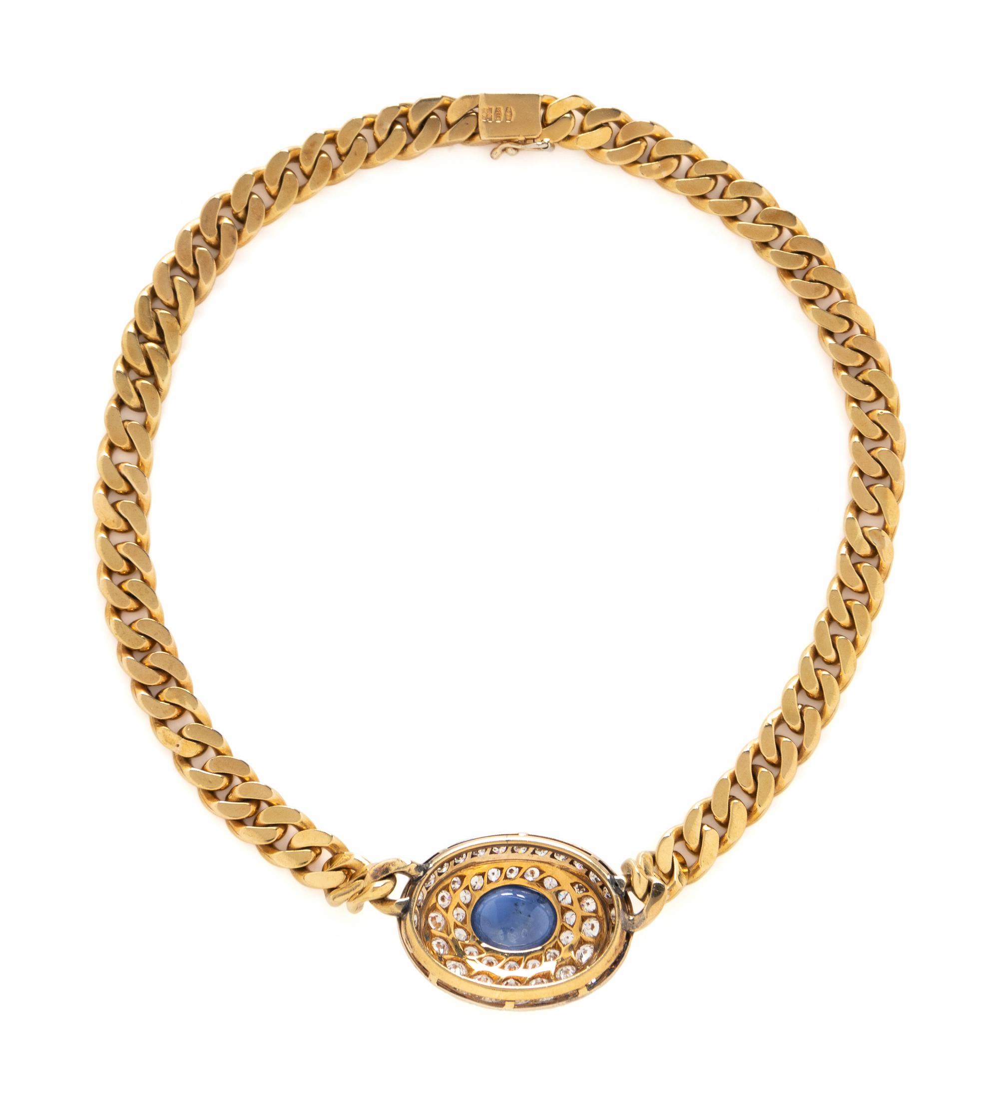 NICOLIS COLA, YELLOW GOLD, SAPPHIRE AND DIAMOND NECKLACE