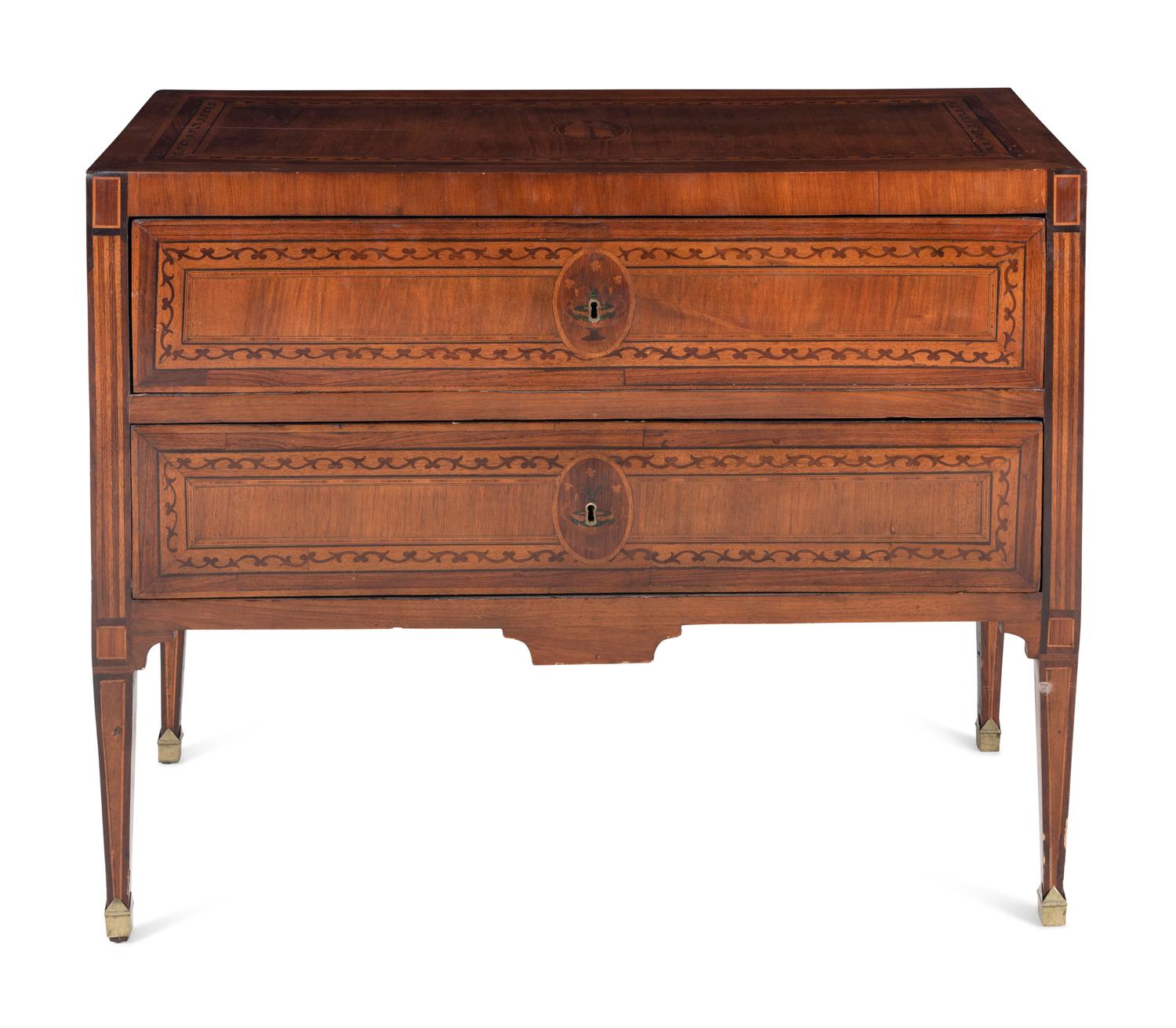 An Italian Marquetry Two-Drawer Commode