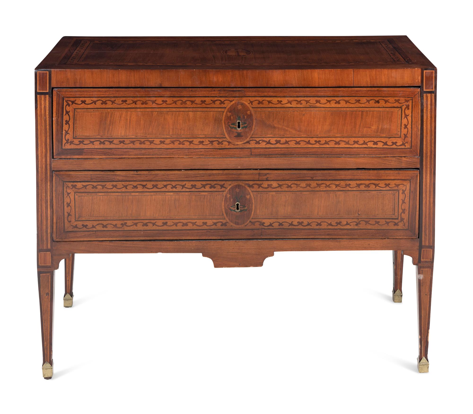 An Italian Marquetry Two-Drawer Commode