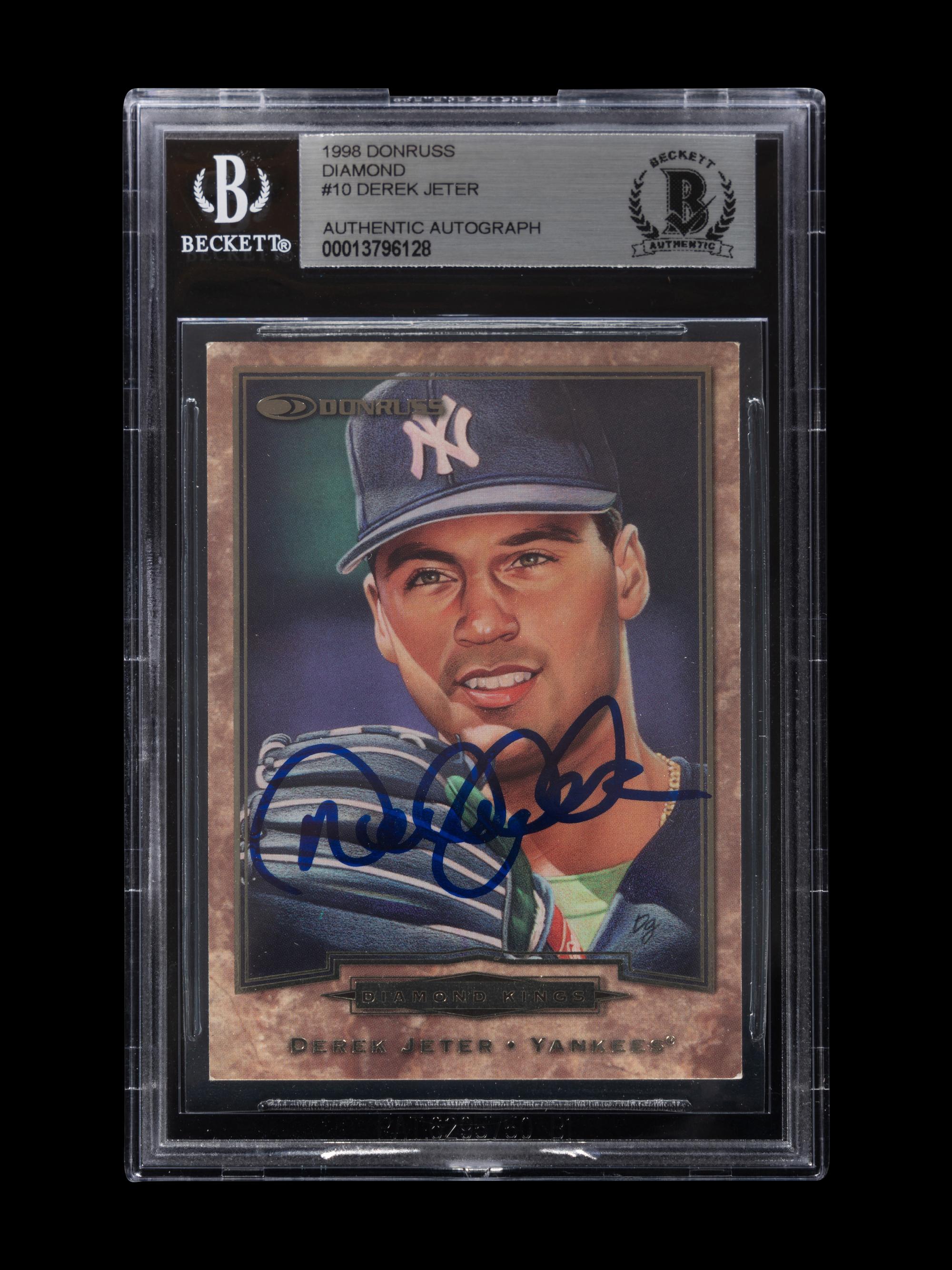A 1998 Donruss Diamond Kings Derek Jeter Signed Autograph Baseball Card No. 10 (Beckett Authentication Services BAS Certified),