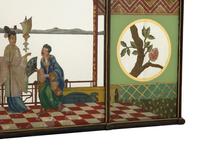 A "Chinese Chippendale" Style Ebonized and Parcel Gilt Reverse-Painted Glass Overmantel Mirror